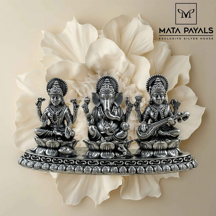 Oxidised Ganesha, Lakshmi, Saraswati Idol