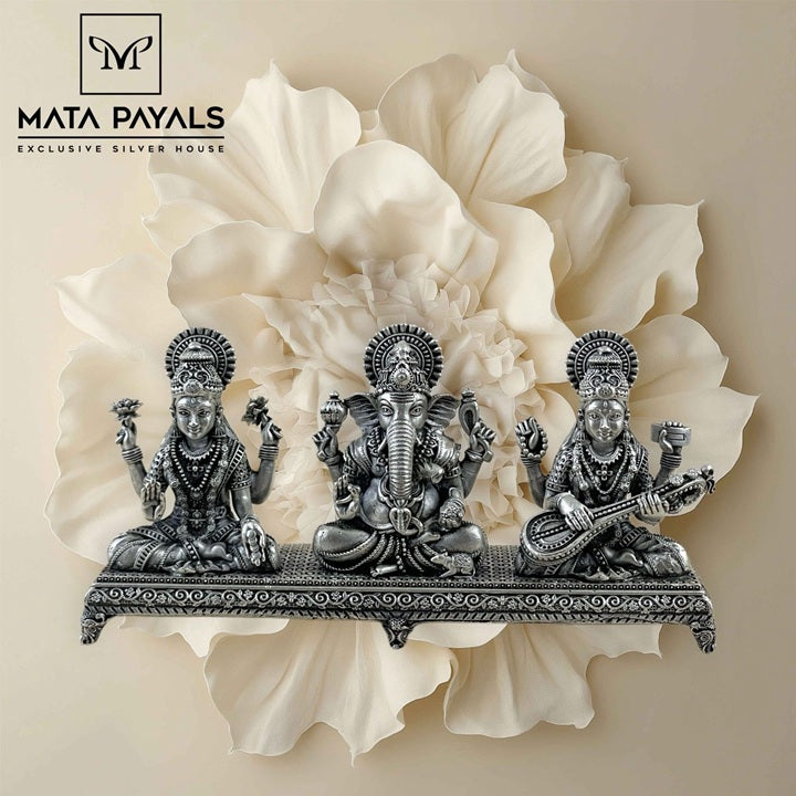 Oxidised Ganesha,Lakshmi,Saraswati Idol