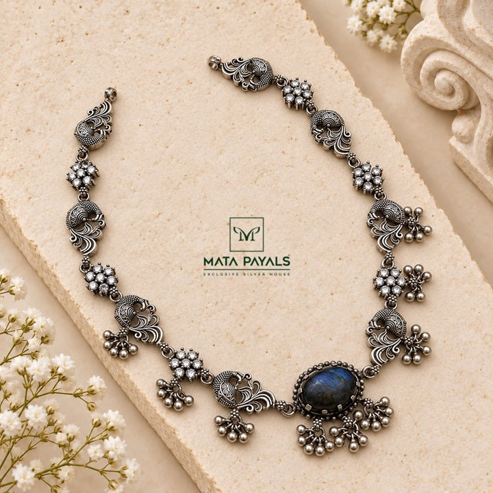 Lovely Mayur Floral Oxidised Necklace