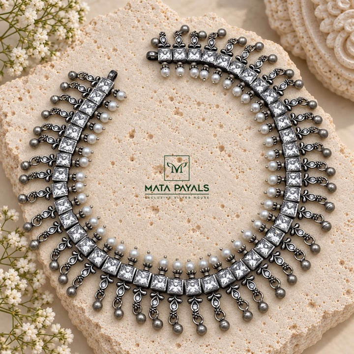 Elegant Pearl Oxidised Necklace
