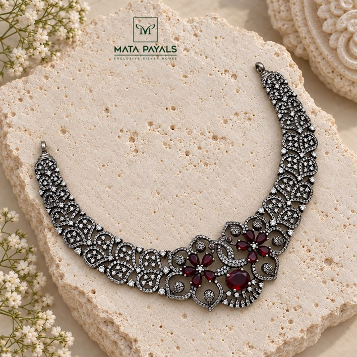 Gorgeous Peacock Silver Choker