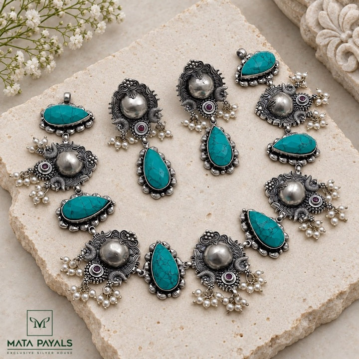 Graceful Magnificent Oxidised Necklace
