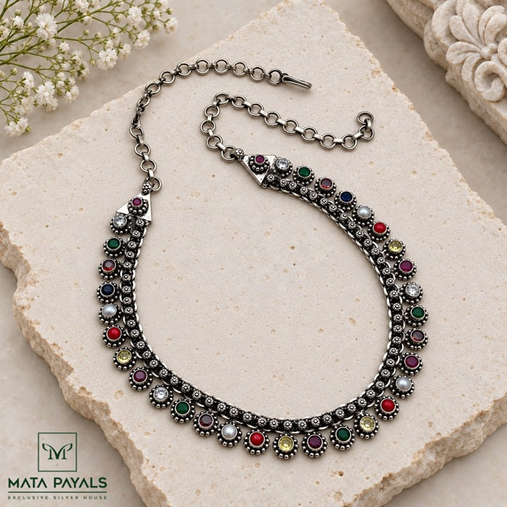 Oxidised Navarathna Necklace