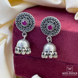 Astonishing Zircon Chakra Silver Oxidised Jhumka