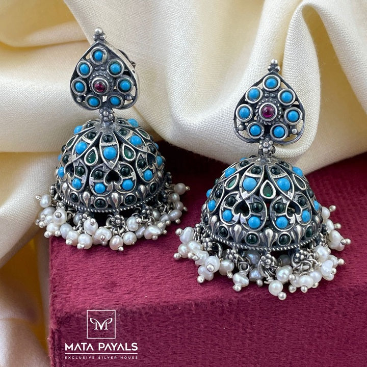 Oxidised Turquoise Jumka