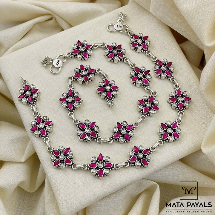 Impressive Silver Kundan Anklet