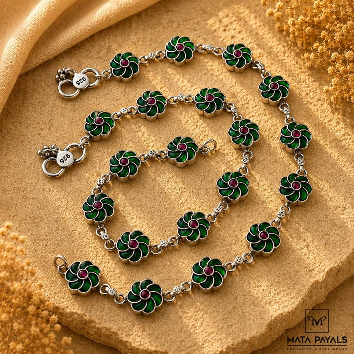 Green Floral Kundan anklet