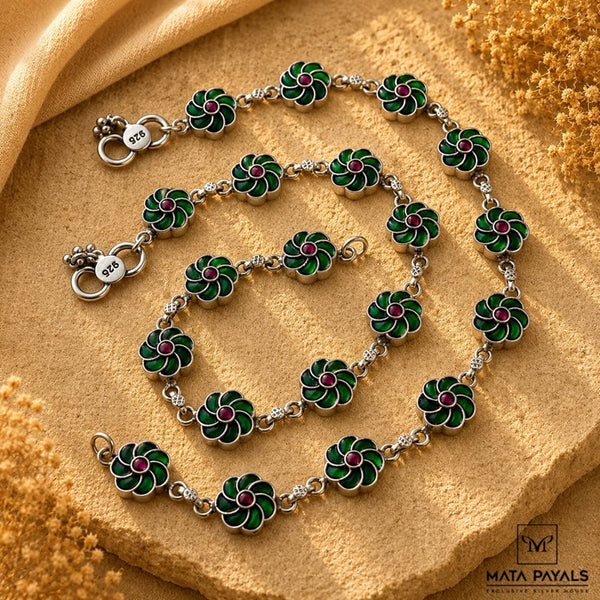 Green Floral Kundan anklet