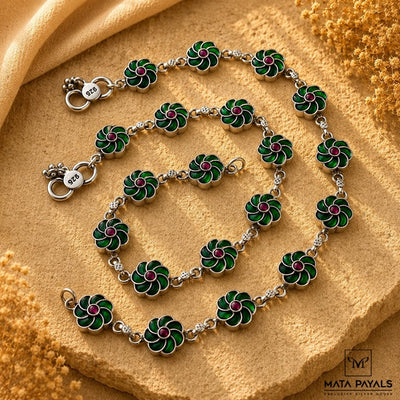 Green Floral Kundan anklet