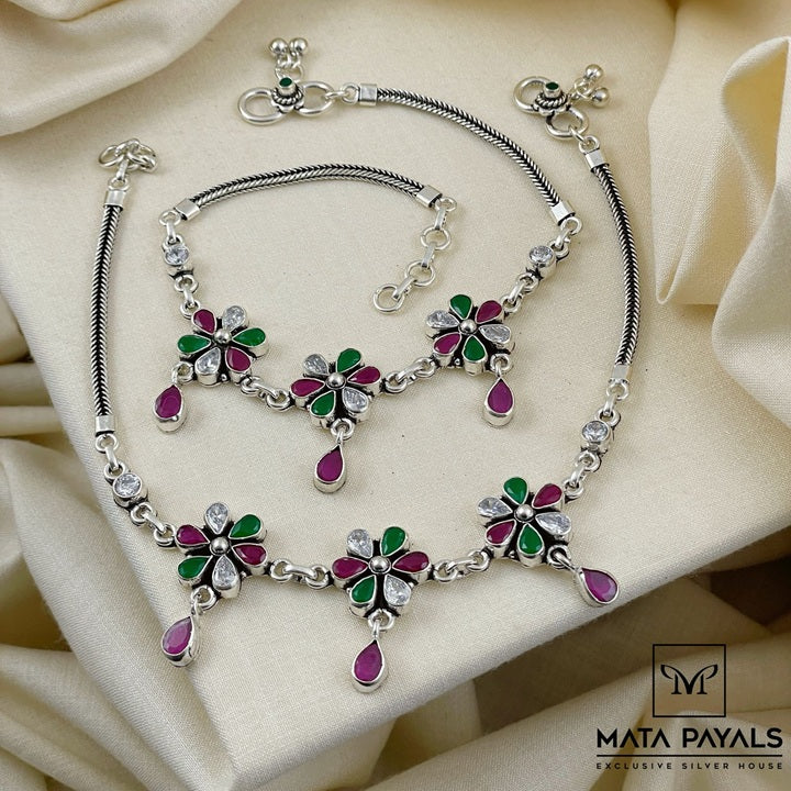 Oxidised Floral Anklet