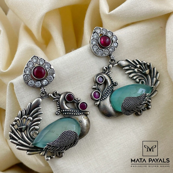 Exquisite Hanging Peacock Oxidised Chandbali