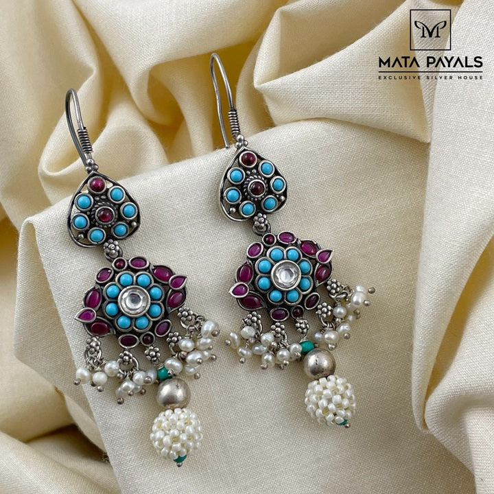 Striking Turquoise Oxidised Chandbali