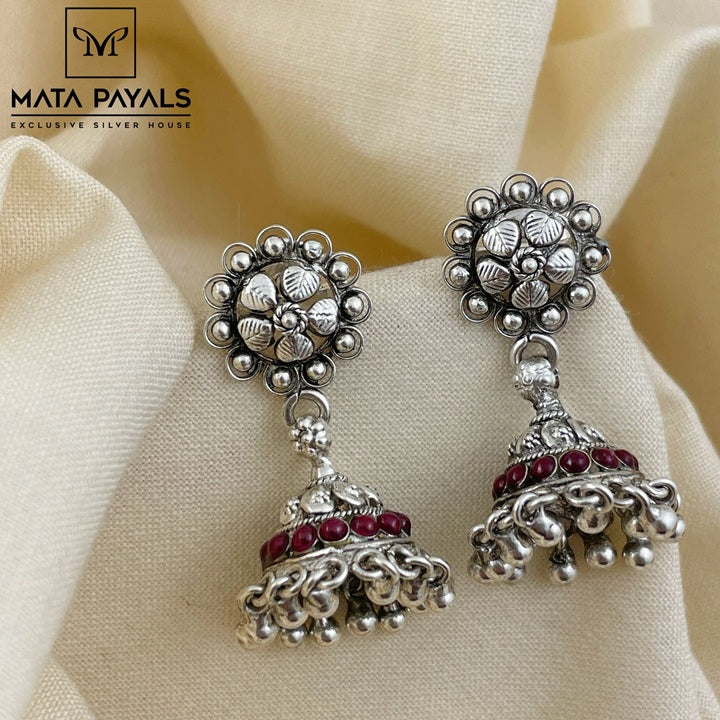 Oxidised Floral Jumka