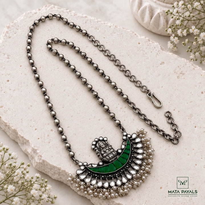 Majestic Devi Lakshmi Oxidised Kundan Hara