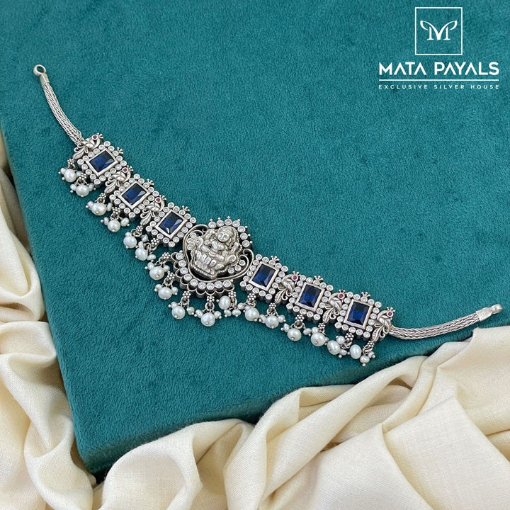 Navy Blue Stone Oxidised Choker
