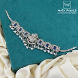 Navy Blue Stone Oxidised Choker