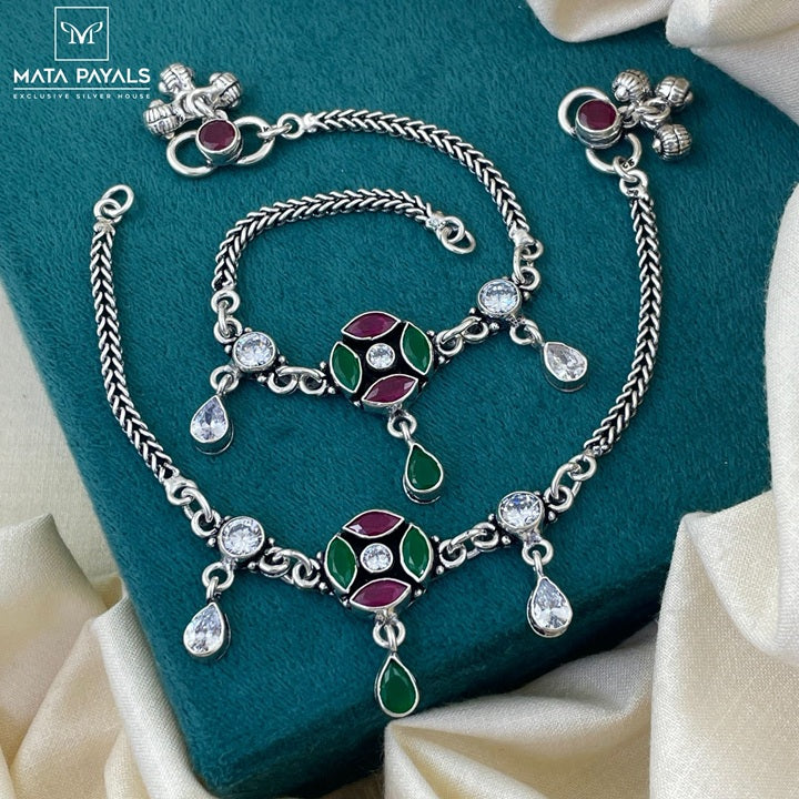 Oxidised Cut Stone Anklet