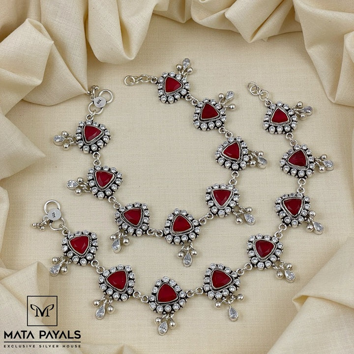 Red & White Oxidised Anklet