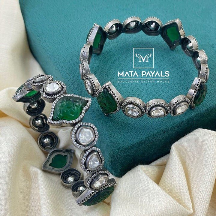 Ravishing Green Floral Oxidised Bangle