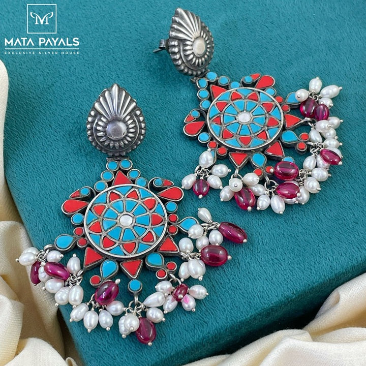Dazzling Coral Turquoise Chandbali
