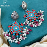 Dazzling Coral Turquoise Chandbali
