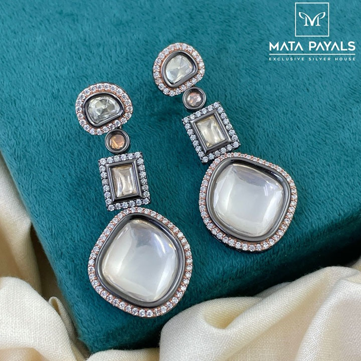 Astonishing Silver Oxidised Moissanite Chandbali
