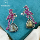 Alluring Peacock Silver Oxidised Chandbali