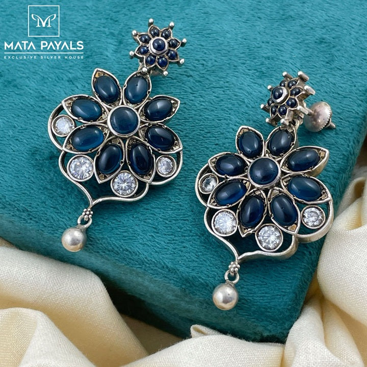 Glamming Blue Oxidised Chandbali