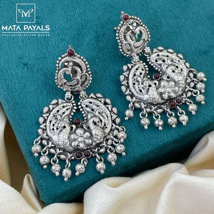 Mayur Carved Oxidised Chandbali