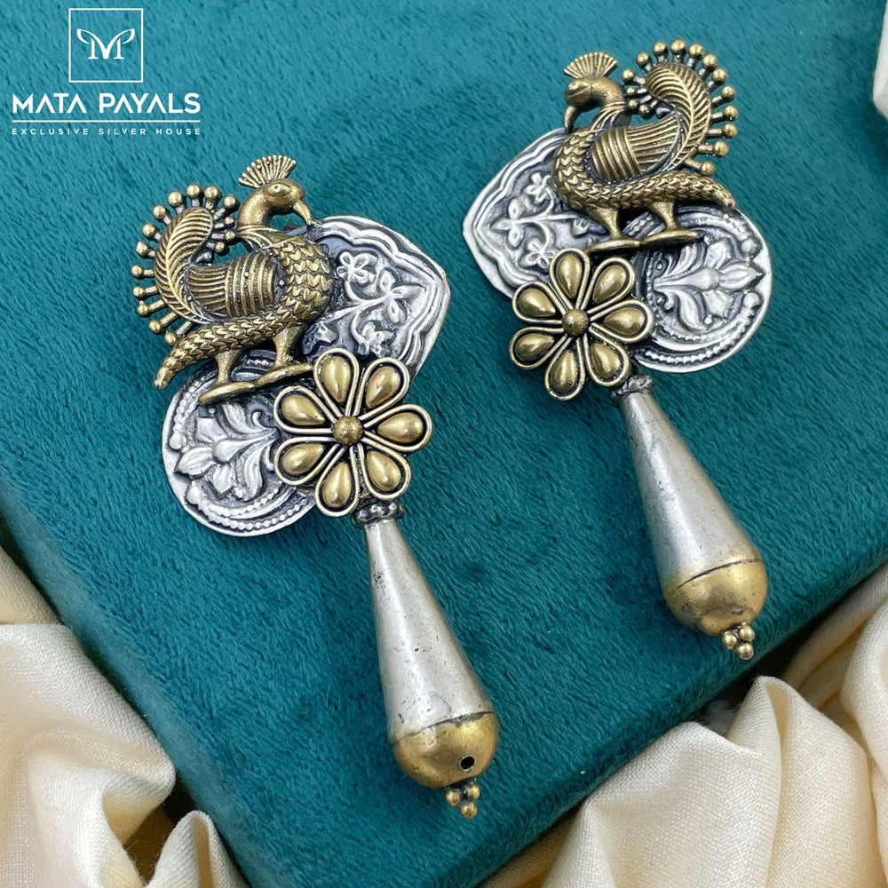 Mayur Floral Two Tone Oxidised Chandbali