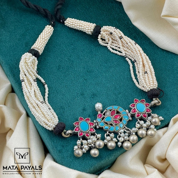 Captivating Turquoise Kundan Oxidised Necklace