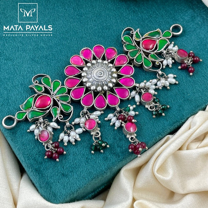 Attractive Floral Silver Oxidised Necklace