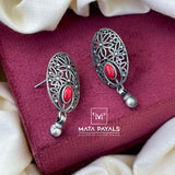 Oxidised Coral Stud