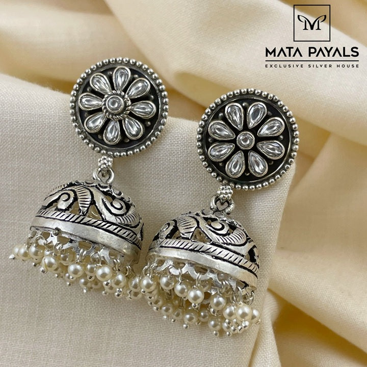 Oxidised Moissanite Jumka