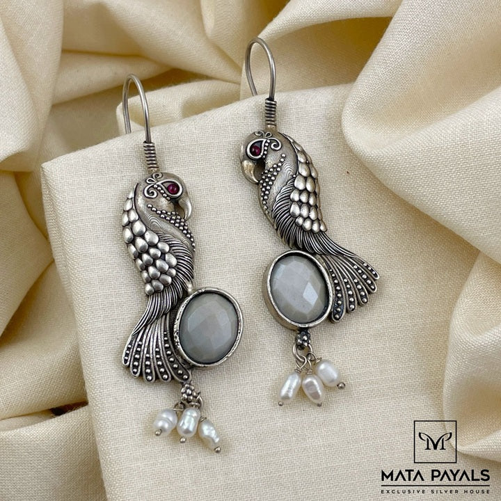 Astonishing Parrot Silver Oxidised Earing