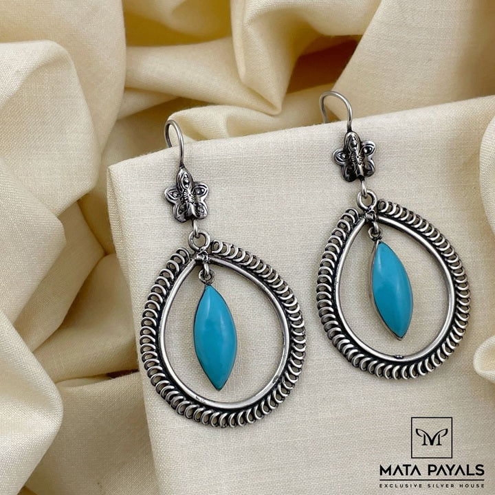 Baby Butterfly Oxidised Turquoise Earring