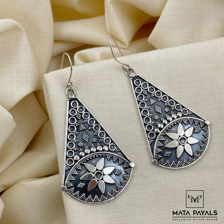 Tribal Oxidised Silver Chandbali