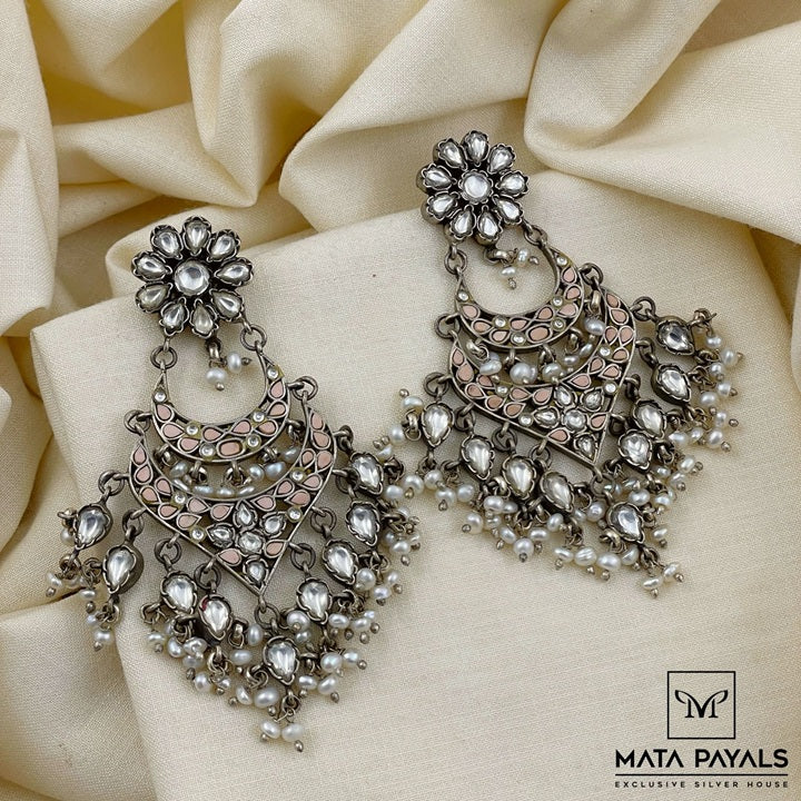 Charismatic Floral Pearly Silver Chandbali