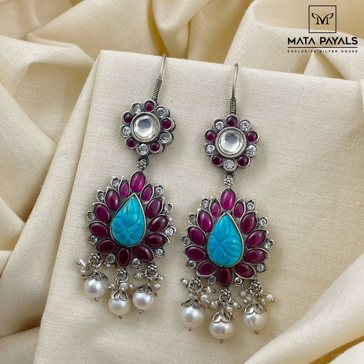 Impeccable Leaf Floral Oxidised Chandbali
