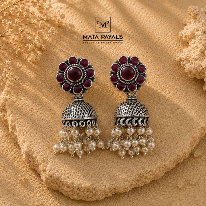 Dark Pink Oxidised Jumka