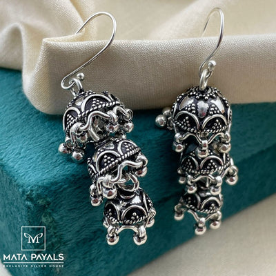 Exclusive Silver Oxidised Jumka