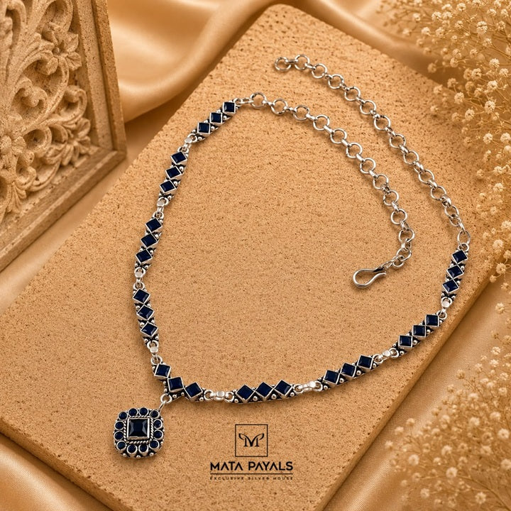 Navy Blue SIlver Necklace