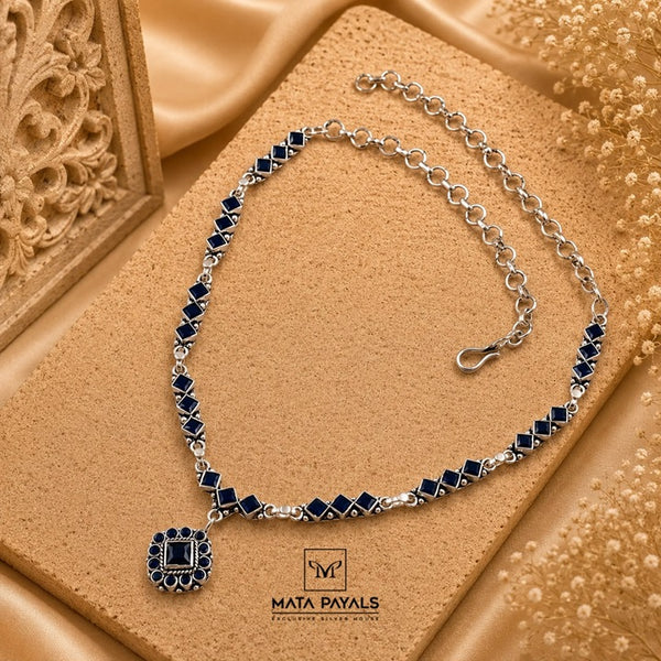Navy Blue SIlver Necklace