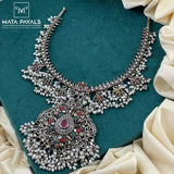 Audacious Floral Peacock Navratan Necklace