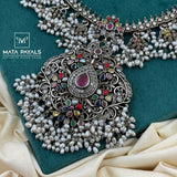 Audacious Floral Peacock Navratan Necklace