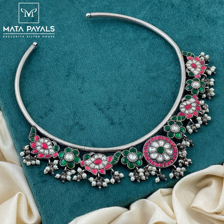 Incomprehensible Silver Oxidised Choker Necklace