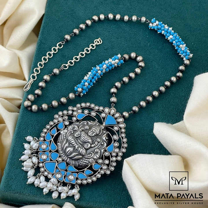 Mesmeric Devi Lakshmi Nakshi Oxidised Necklace