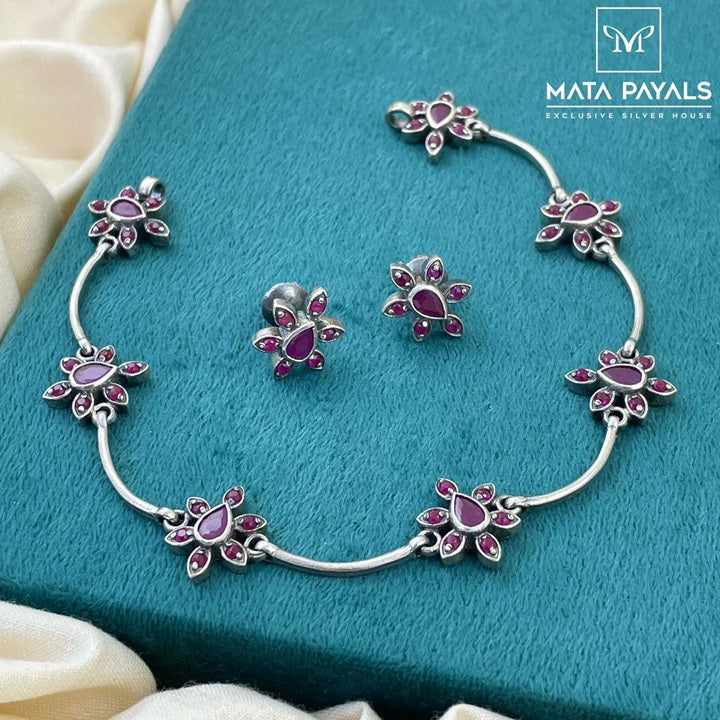 Magnificent Red Oxidised Necklace Set