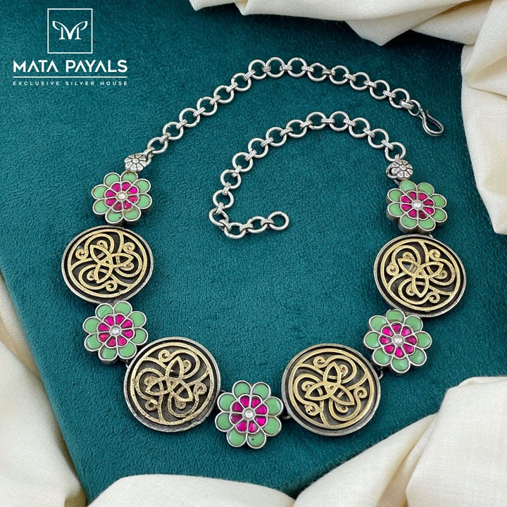 Tribal Two Tone Kundan Silver Necklace