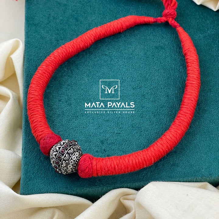 Elegant Oxidised Beaded Red Thread Choker